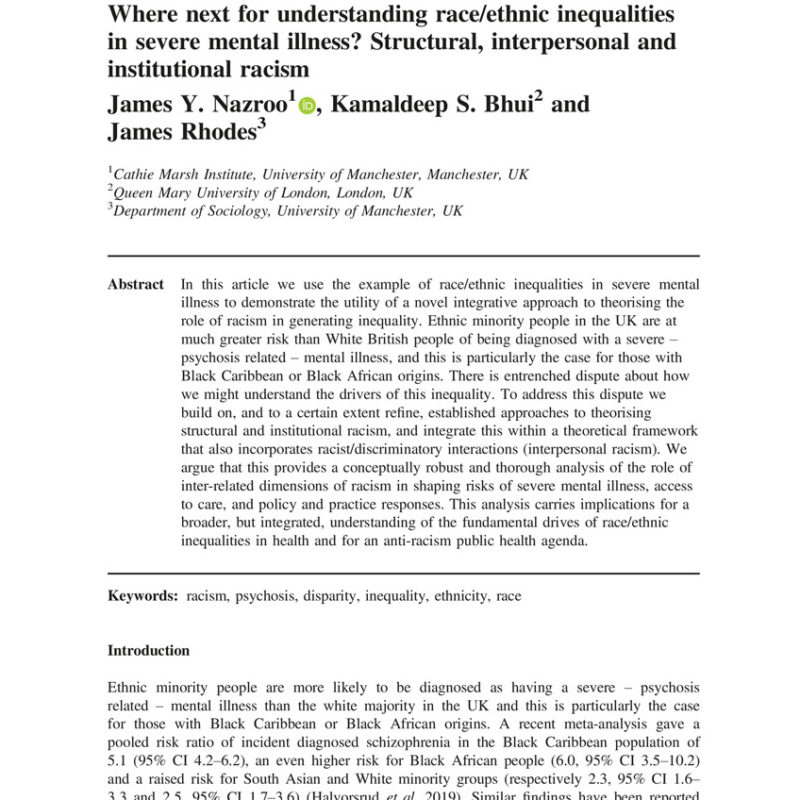 Ethnic inequalities in the incidence of diagnosis of severe mental illness in England